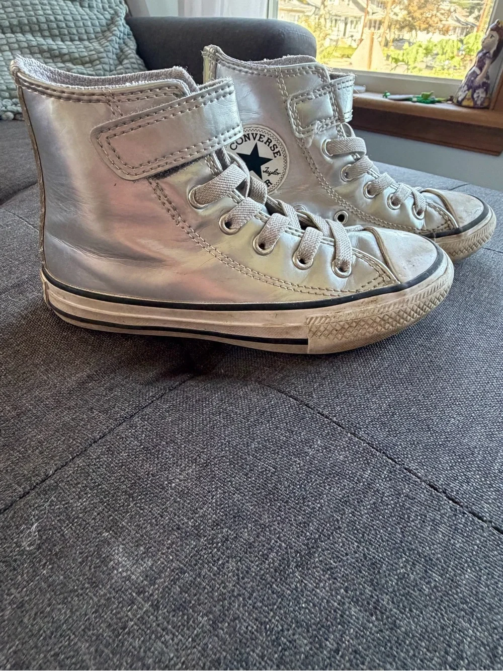 Converse Metallic Silver High-Top Sneakers with Ankle Strap
